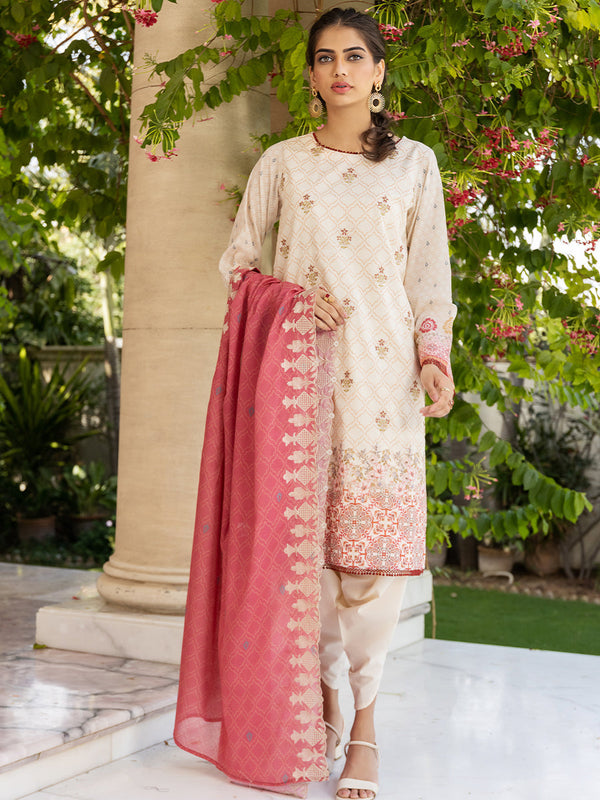 3pc Unstitched- Printed Embroidered Lawn Suit