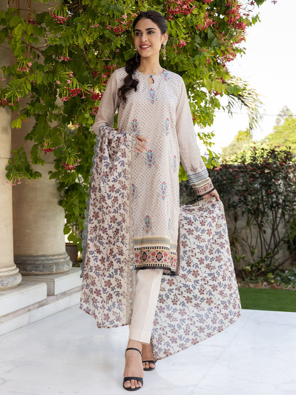 3pc Unstitched- Printed Embroidered Lawn Suit