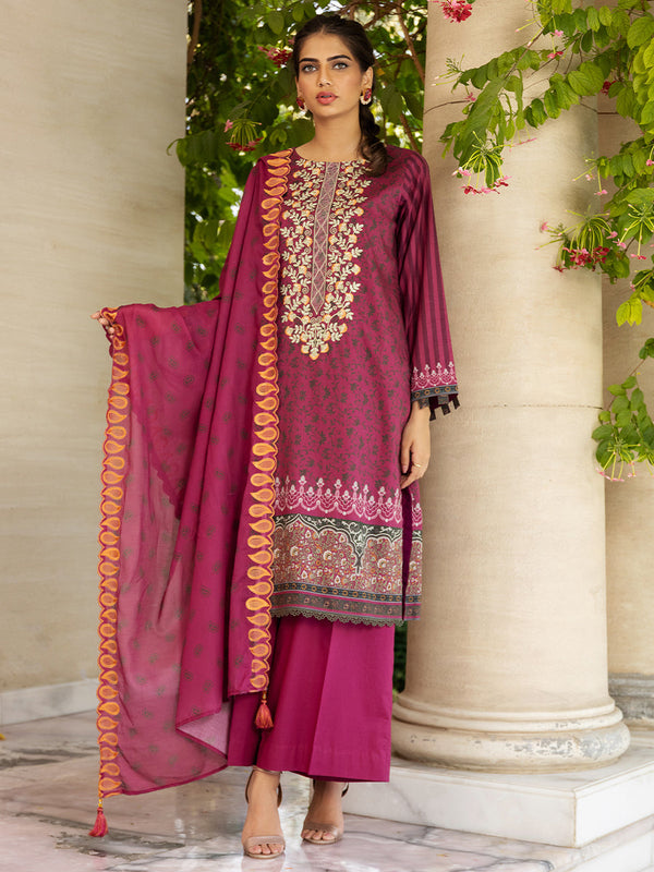3pc Unstitched- Printed Embroidered Lawn Suit