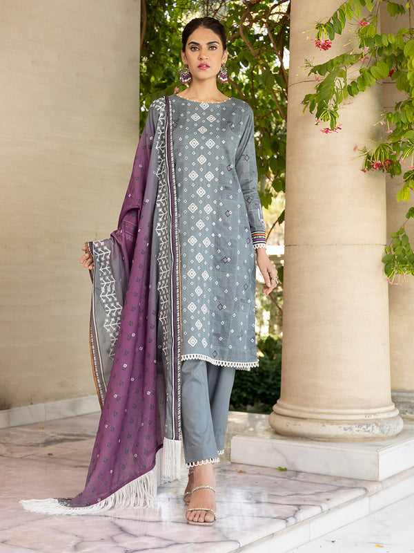 3pc Unstitched- Printed Embroidered Lawn Suit