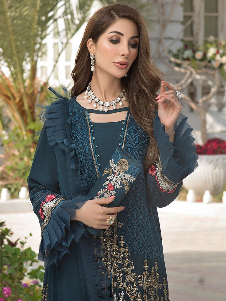 Azure Blue-Unstitched 3pc Heavy Embroidered Luxury Chiffon Suit (HC-00007) - SalitexOnline