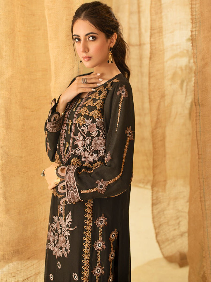 Black Bliss - 1pc Unstitched Luxury Embroidered Chiffon Shirt with Inner (WK-00758) - SalitexOnline