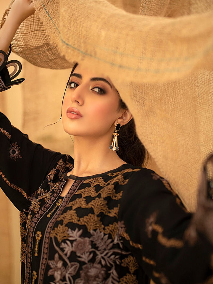 Black Bliss - 1pc Unstitched Luxury Embroidered Chiffon Shirt with Inner (WK-00758) - SalitexOnline