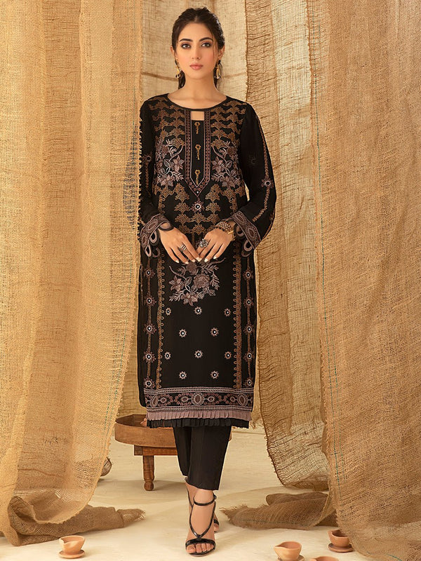 Black Bliss - 1pc Unstitched Luxury Embroidered Chiffon Shirt with Inner (WK-00758) - SalitexOnline