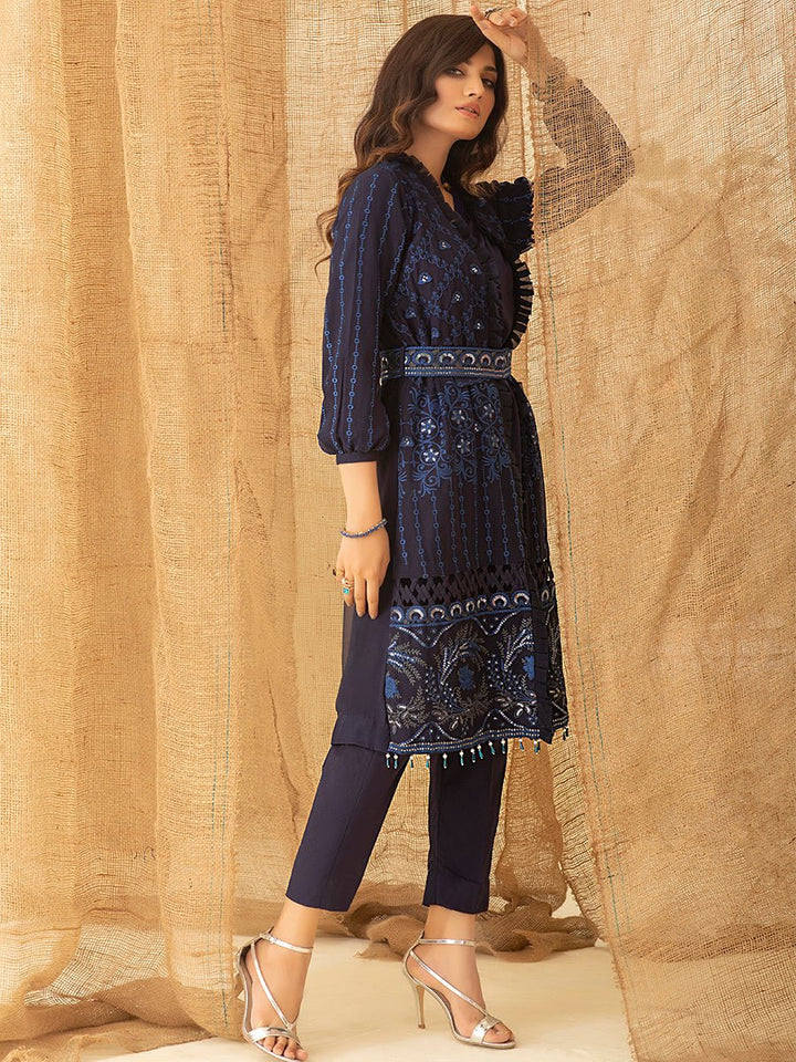 Bold Blue - 1pc Unstitched Luxury Embroidered Chiffon Shirt with Inner (WK-00757) - SalitexOnline