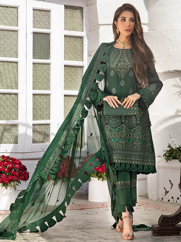 Bold Green-Unstitched 3pc Heavy Embroidered Luxury Chiffon Suit (HC-00005) - SalitexOnline