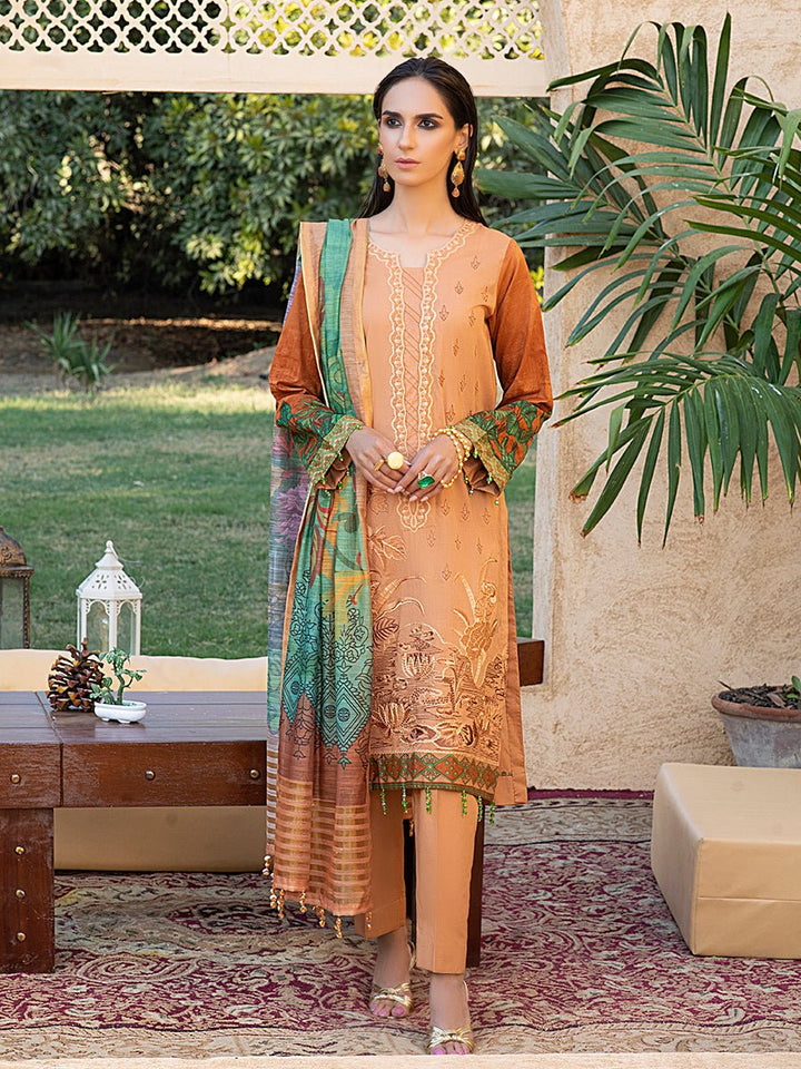 Candy-Unstitched 3pc - Lawn Embroidered Front with Lawn Printed Back & Sleeves with Digital Printed Monar Dupatta & Dyed Cambric Trouser-Rococo (WK-00669A) - SalitexOnline