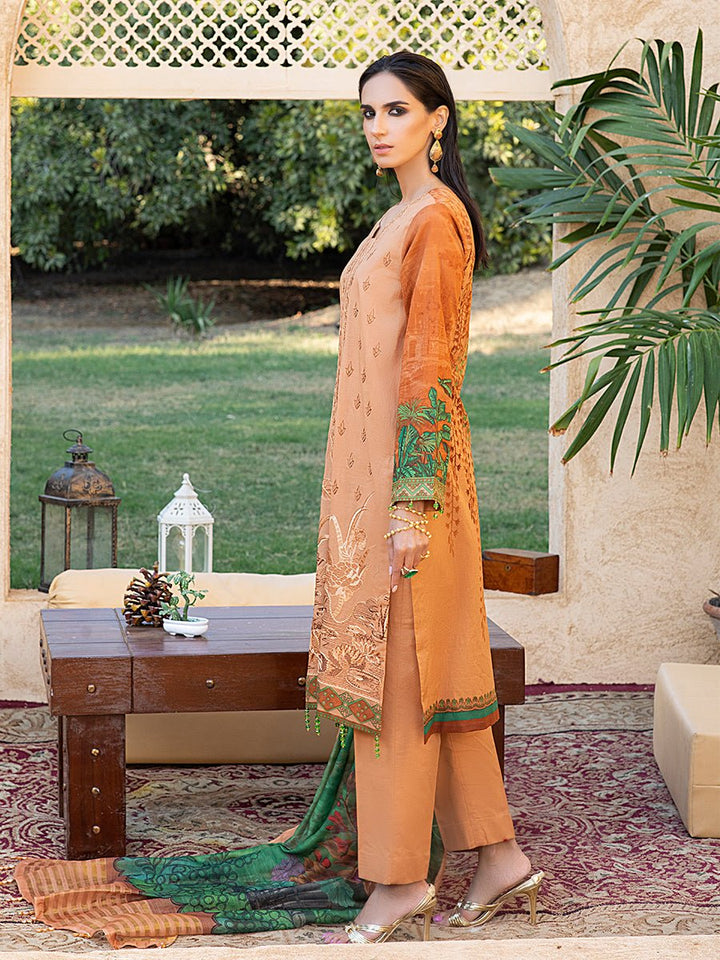 Candy-Unstitched 3pc - Lawn Embroidered Front with Lawn Printed Back & Sleeves with Digital Printed Monar Dupatta & Dyed Cambric Trouser-Rococo (WK-00669A) - SalitexOnline