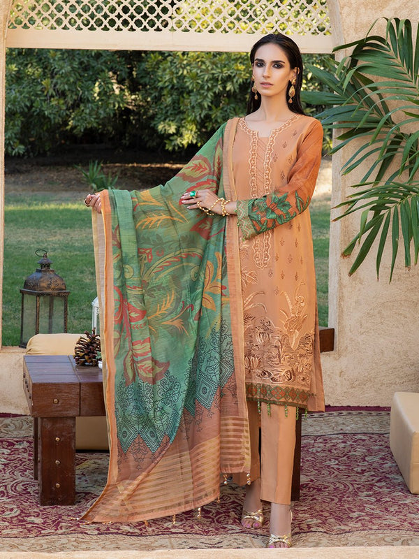 Candy-Unstitched 3pc - Lawn Embroidered Front with Lawn Printed Back & Sleeves with Digital Printed Monar Dupatta & Dyed Cambric Trouser-Rococo (WK-00669A) - SalitexOnline
