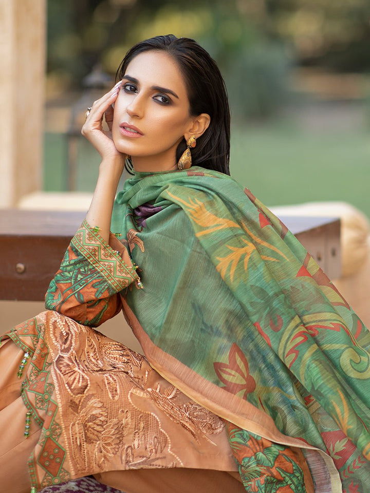 Candy-Unstitched 3pc - Lawn Embroidered Front with Lawn Printed Back & Sleeves with Digital Printed Monar Dupatta & Dyed Cambric Trouser-Rococo (WK-00669A) - SalitexOnline