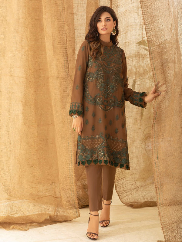 Copper - 1pc Unstitched Luxury Embroidered Chiffon Shirt with Inner (WK-00754) - SalitexOnline