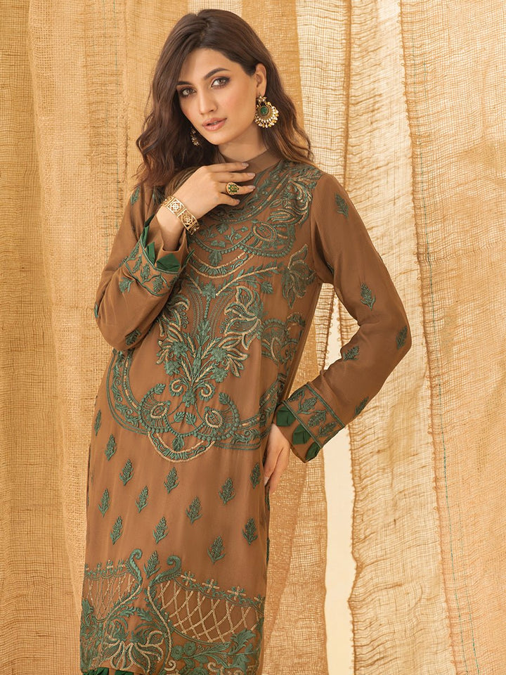 Copper - 1pc Unstitched Luxury Embroidered Chiffon Shirt with Inner (WK-00754) - SalitexOnline