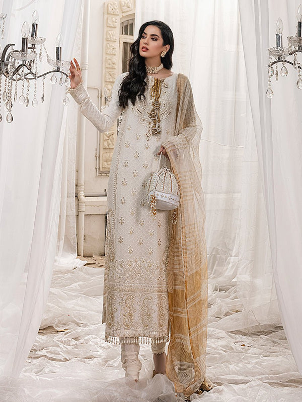 Daisy - Unstitched 3pc - Full Embroidered Chiffon Shirt & Khaddi Net Dupatta with Dyed Raw Silk Trouser - (HC-00012UT) - SalitexOnline