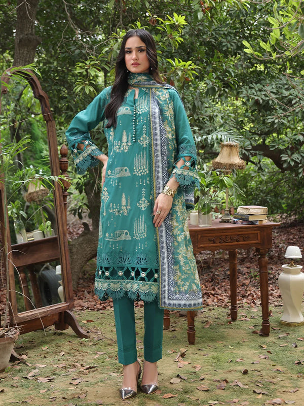 3PC STITCHED LUXURY CAMBRIC EMBROIDERED SUIT