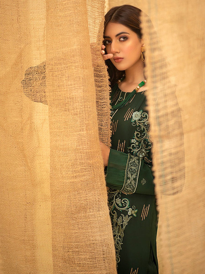 Oak Forest -1pc Unstitched Luxury Embroidered Chiffon Shirt with Inner (WK-00750) - SalitexOnline