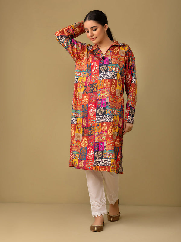 1pc - Stitched Cotton Silk Shirt