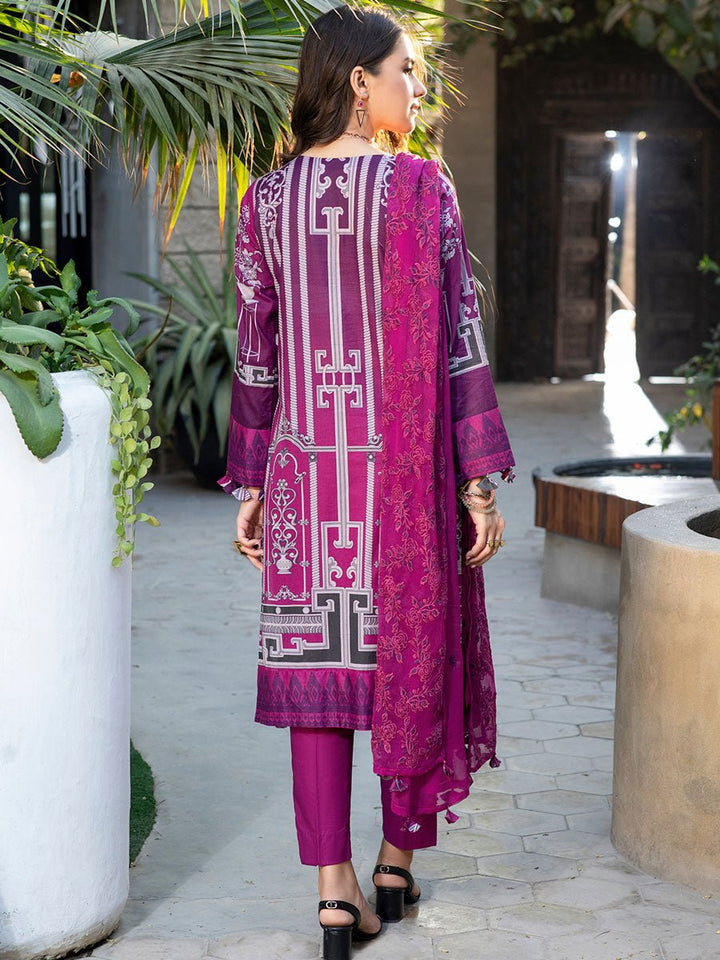 Pretty Magenta-Unstitched 3pc Printed Embroidered Lawn Shirt with Chiffon Embroidered Dupatta & Dyed Cambric Trouser- Shades of Summer (WK-00694A) - SalitexOnline