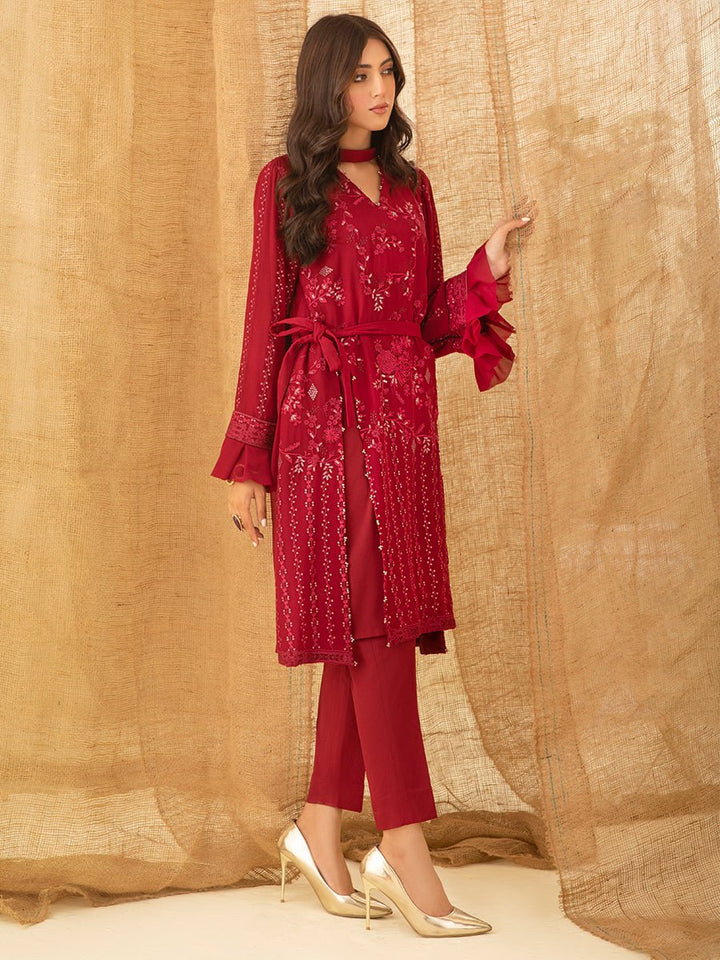 Red Game - 1pc Unstitched Luxury Embroidered Chiffon Shirt with Inner (WK-00755) - SalitexOnline