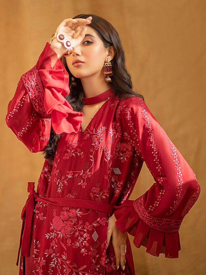 Red Game - 1pc Unstitched Luxury Embroidered Chiffon Shirt with Inner (WK-00755) - SalitexOnline