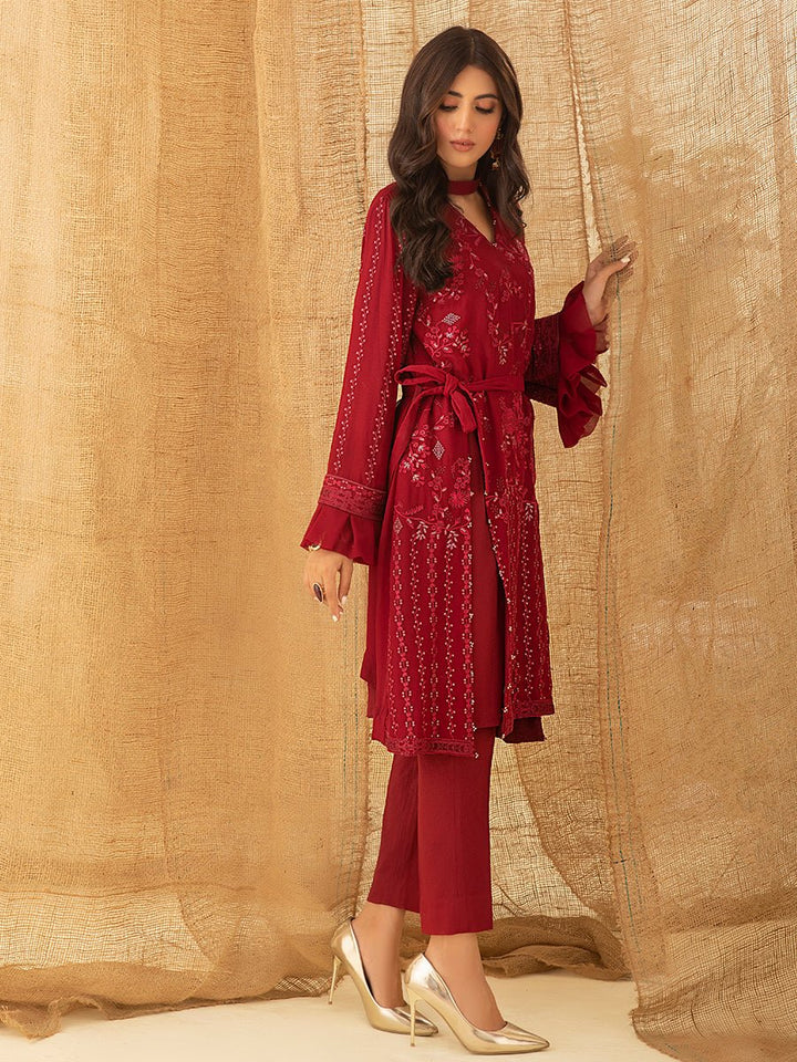 Red Game - 1pc Unstitched Luxury Embroidered Chiffon Shirt with Inner (WK-00755) - SalitexOnline