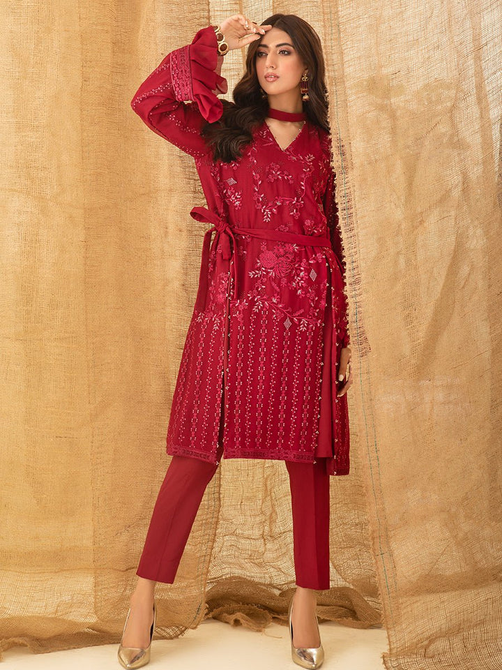 Red Game - 1pc Unstitched Luxury Embroidered Chiffon Shirt with Inner (WK-00755) - SalitexOnline
