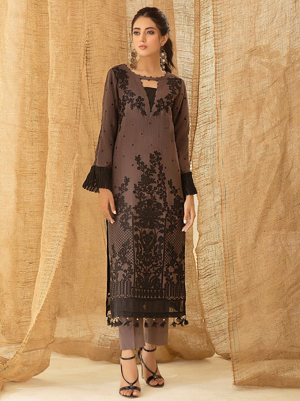 Umber - 1pc Unstitched Luxury Embroidered Chiffon Shirt with Inner (WK-00751) - SalitexOnline