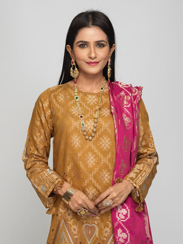 Unstitched 3pc - Cambric Jacquard Shirt & Dupatta with Dyed Cambric Trouser - (WK-00798) - SalitexOnline