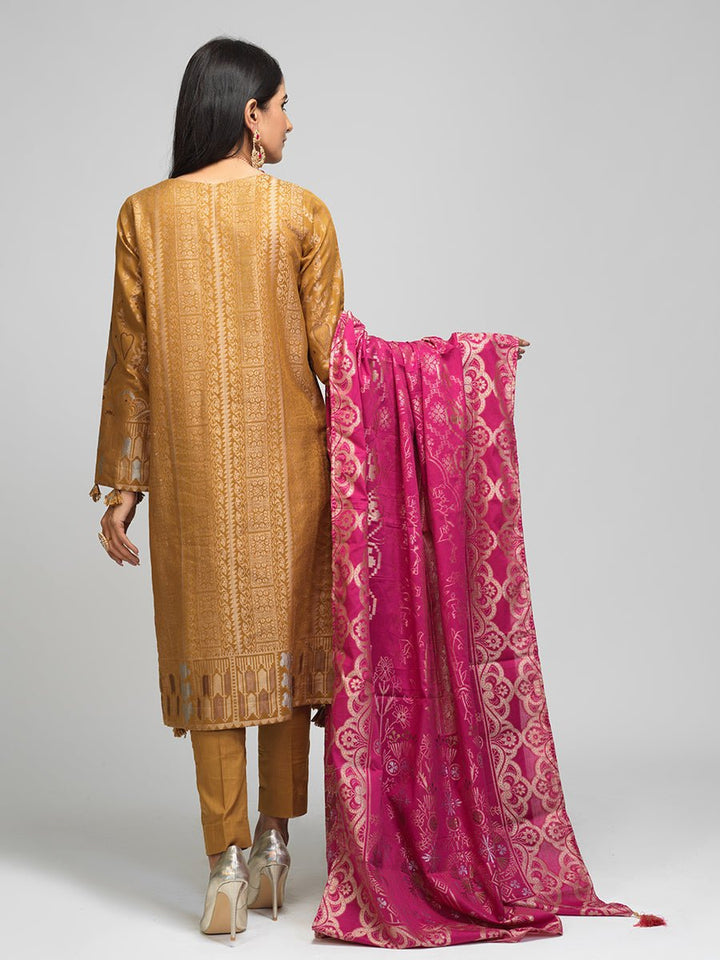 Unstitched 3pc - Cambric Jacquard Shirt & Dupatta with Dyed Cambric Trouser - (WK-00798) - SalitexOnline