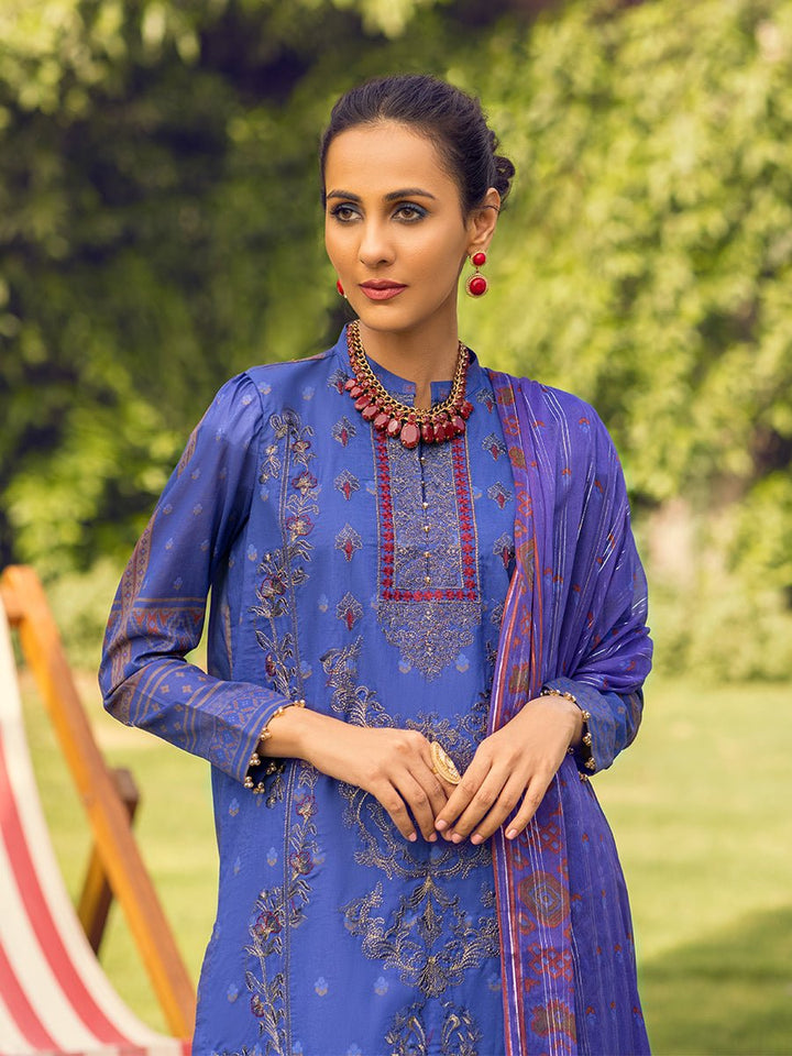 Unstitched 3pc -Digital Printed Embroidered Lawn Suit With Printed Chiffon Full Zari Dupatta - Zure ( WK-01031BUT) - SalitexOnline