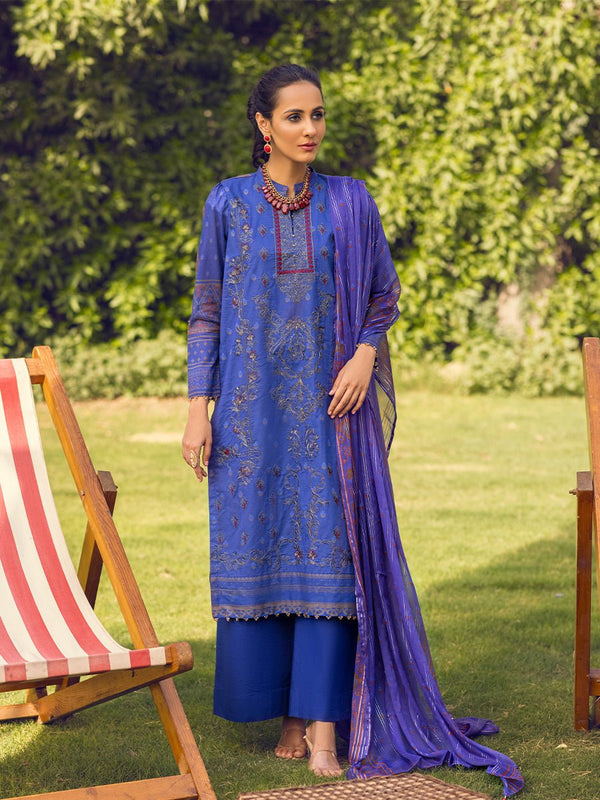 Unstitched 3pc -Digital Printed Embroidered Lawn Suit With Printed Chiffon Full Zari Dupatta - Zure ( WK-01031BUT) - SalitexOnline