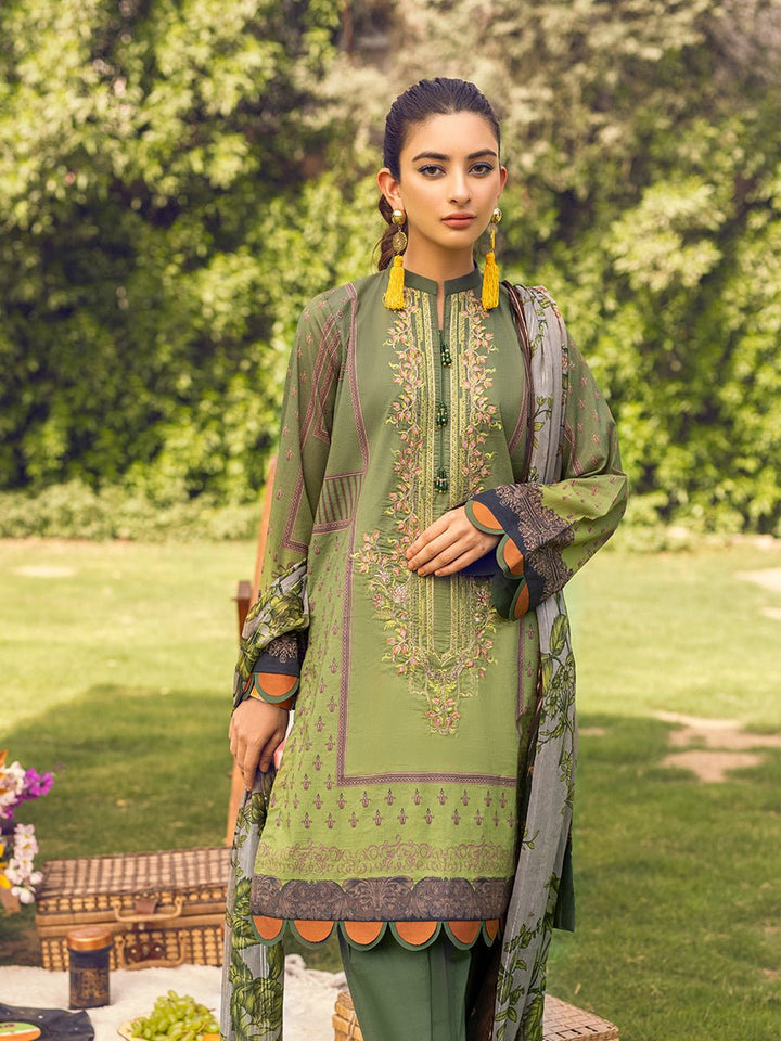 Unstitched 3pc - Digital Printed Embroidered Lawn Suit With Printed Chiffon Full Zari Dupatta - Zure ( WK-01032AUT) - SalitexOnline