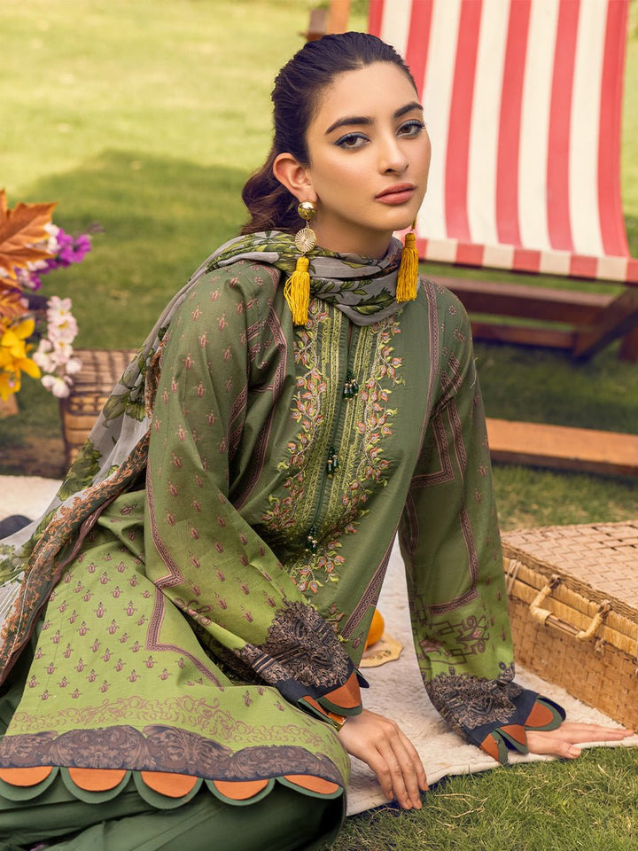 Unstitched 3pc - Digital Printed Embroidered Lawn Suit With Printed Chiffon Full Zari Dupatta - Zure ( WK-01032AUT) - SalitexOnline