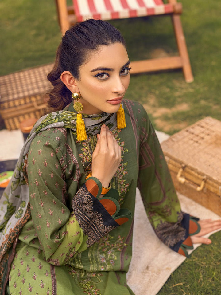 Unstitched 3pc - Digital Printed Embroidered Lawn Suit With Printed Chiffon Full Zari Dupatta - Zure ( WK-01032AUT) - SalitexOnline