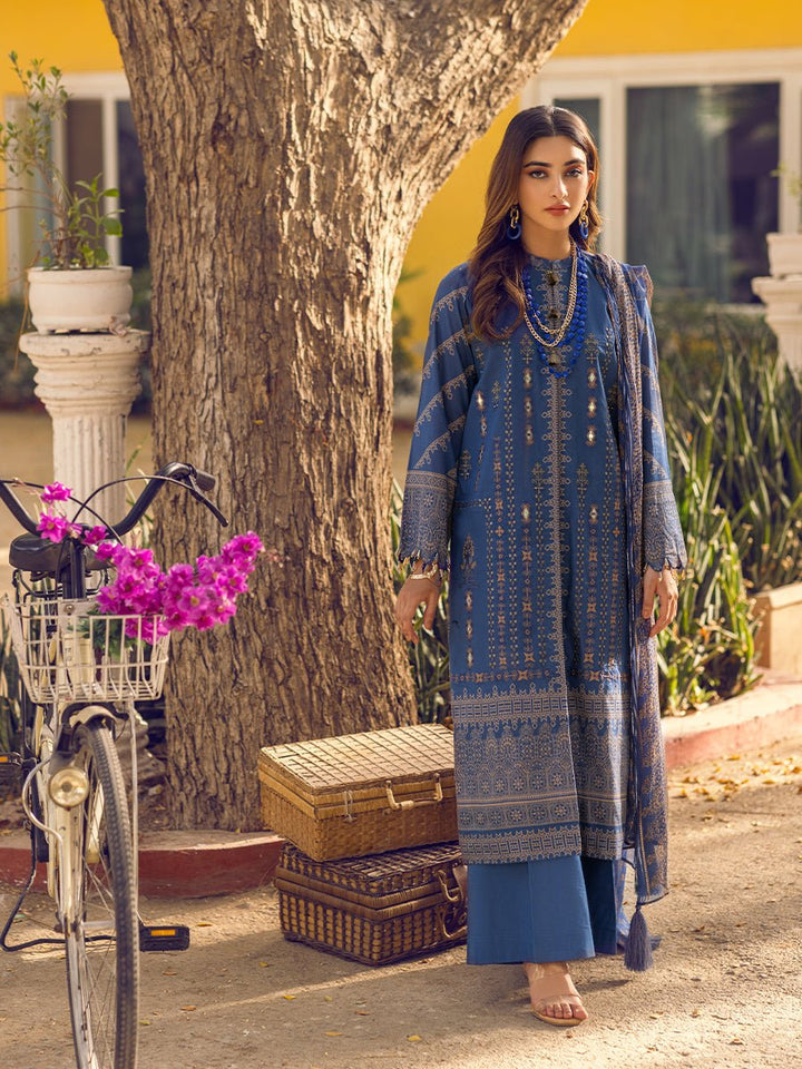 Unstitched 3pc - Digital Printed Embroidered Lawn Suit With Printed Chiffon Full Zari Dupatta - Zure ( WK-01035AUT) - SalitexOnline