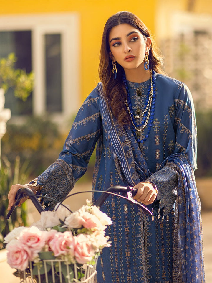Unstitched 3pc - Digital Printed Embroidered Lawn Suit With Printed Chiffon Full Zari Dupatta - Zure ( WK-01035AUT) - SalitexOnline