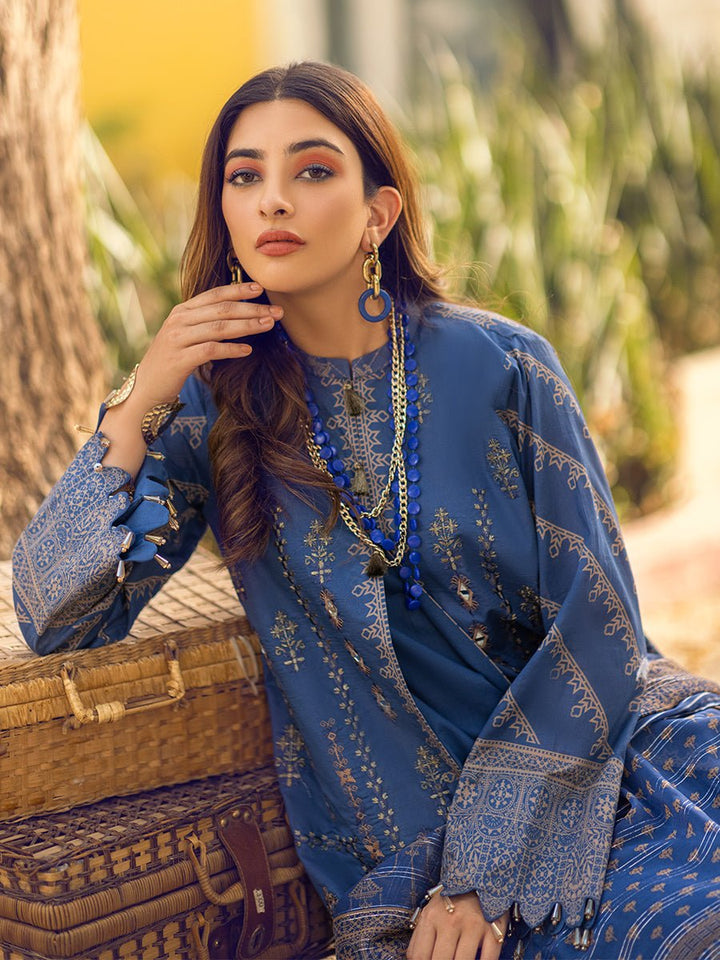 Unstitched 3pc - Digital Printed Embroidered Lawn Suit With Printed Chiffon Full Zari Dupatta - Zure ( WK-01035AUT) - SalitexOnline