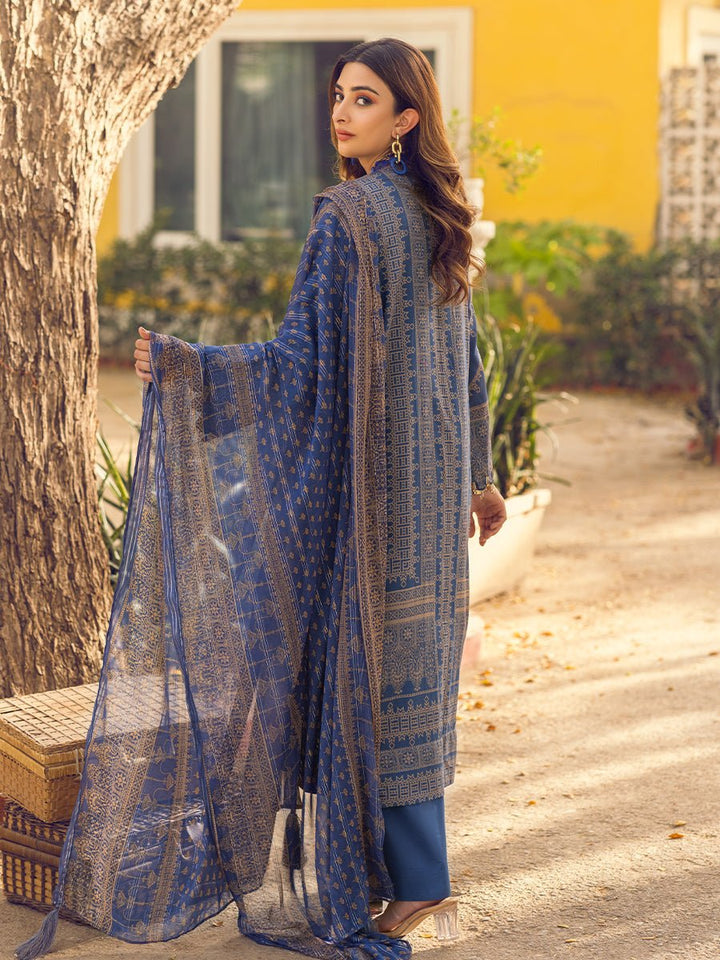 Unstitched 3pc - Digital Printed Embroidered Lawn Suit With Printed Chiffon Full Zari Dupatta - Zure ( WK-01035AUT) - SalitexOnline