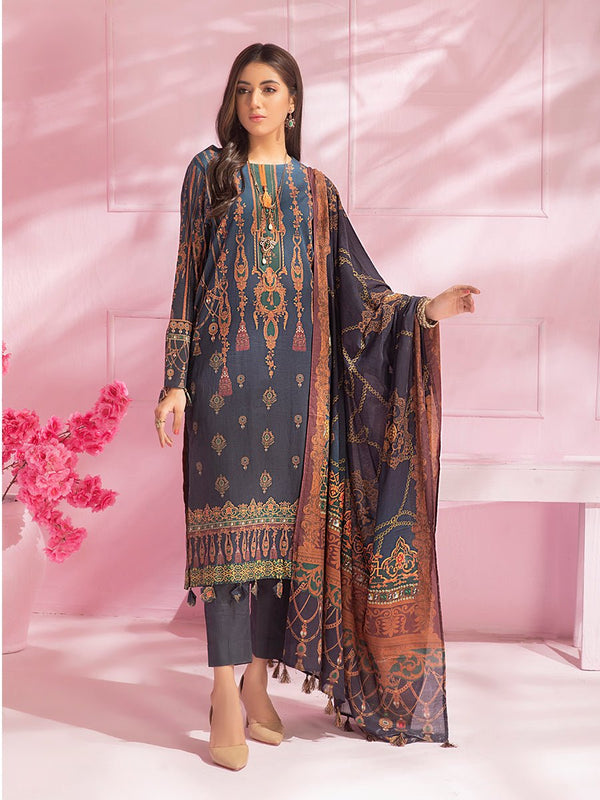 Unstitched 3pc Digital Printed Lawn Shirt & Digital Printed Lawn Dupatta with Dyed Cambric Trouser - Malabis (IP-00071) - SalitexOnline