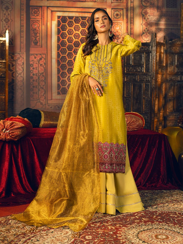 Unstitched 3pc - Dyed Embroidered Jacquard Suit- Mehr-e-Gul (WK-01162UT) - SalitexOnline