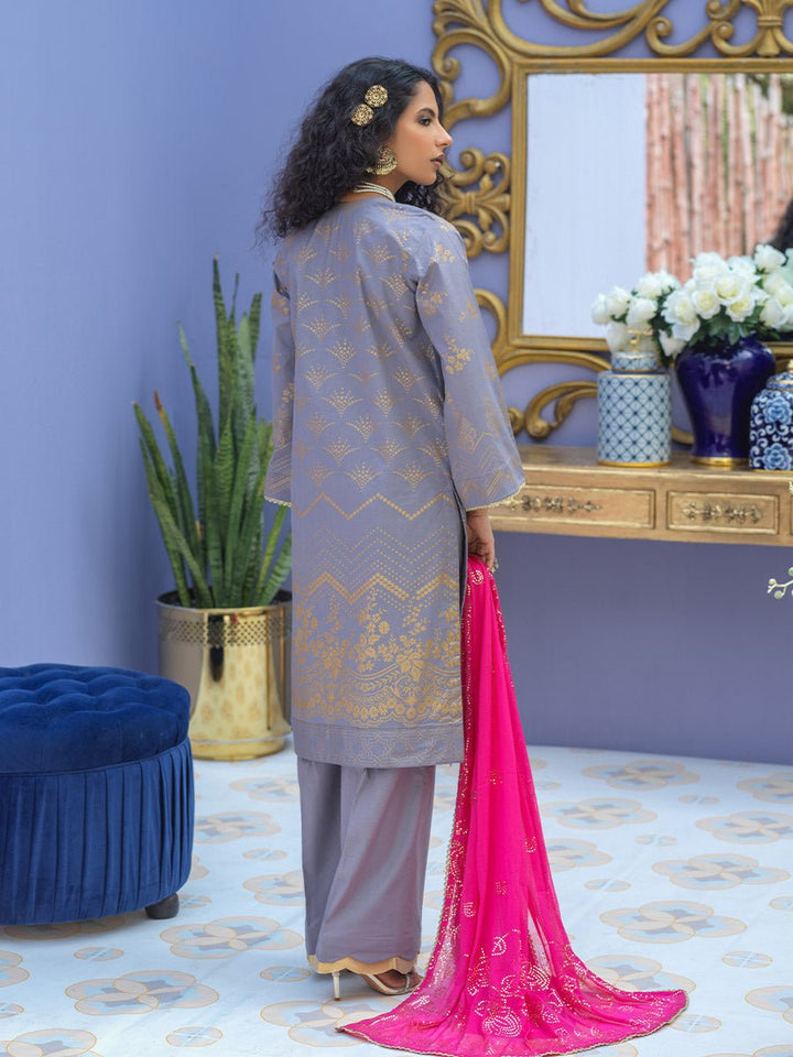Unstitched 3pc - Embroidered Lawn Suit With Mukesh Chiffon Dupatta - Oznur Vol.2 (WK-00996BUT) - SalitexOnline