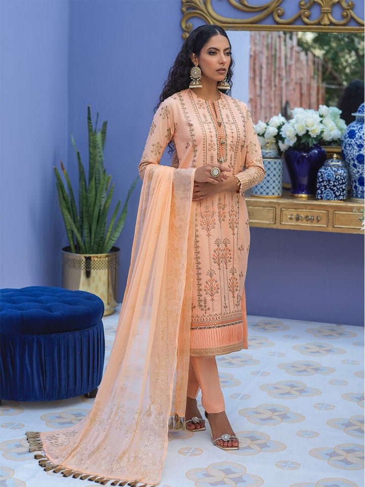 Unstitched 3pc - Embroidered Lawn Suit With Mukesh Chiffon Dupatta - Oznur Vol.2 (WK-00997AUT) - SalitexOnline