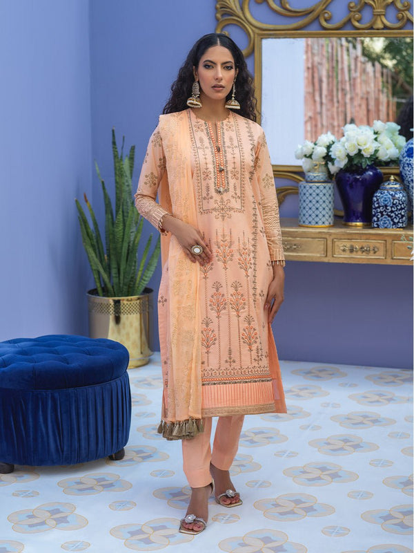 Unstitched 3pc - Embroidered Lawn Suit With Mukesh Chiffon Dupatta - Oznur Vol.2 (WK-00997AUT) - SalitexOnline