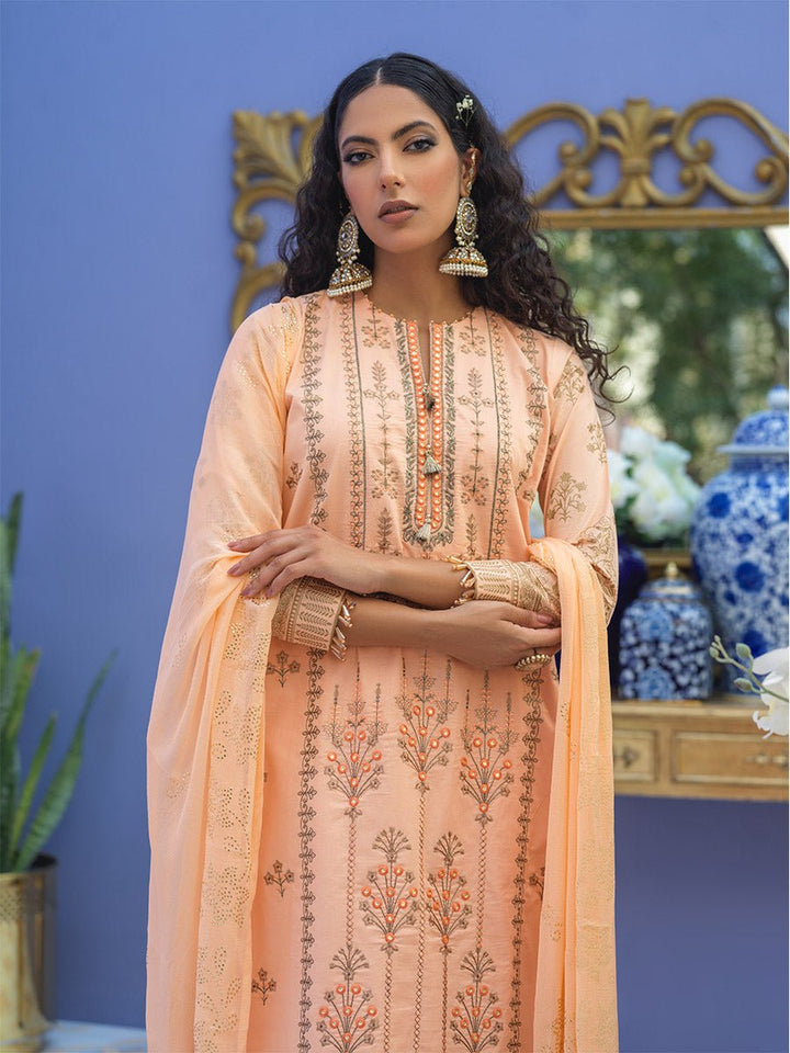 Unstitched 3pc - Embroidered Lawn Suit With Mukesh Chiffon Dupatta - Oznur Vol.2 (WK-00997AUT) - SalitexOnline