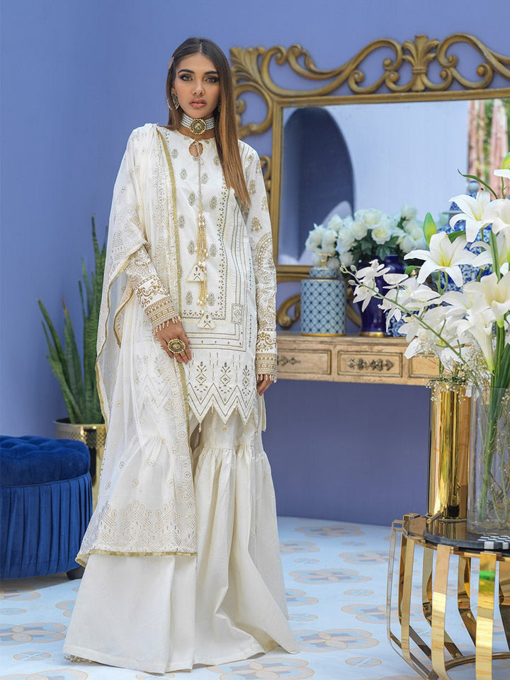 Unstitched 3pc - Embroidered Lawn Suit With Mukesh Chiffon Dupatta - Oznur Vol.2 (WK-00999AUT) - SalitexOnline