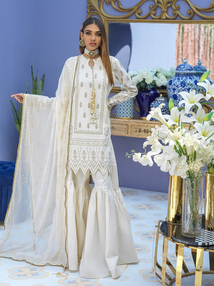 Unstitched 3pc - Embroidered Lawn Suit With Mukesh Chiffon Dupatta - Oznur Vol.2 (WK-00999AUT) - SalitexOnline