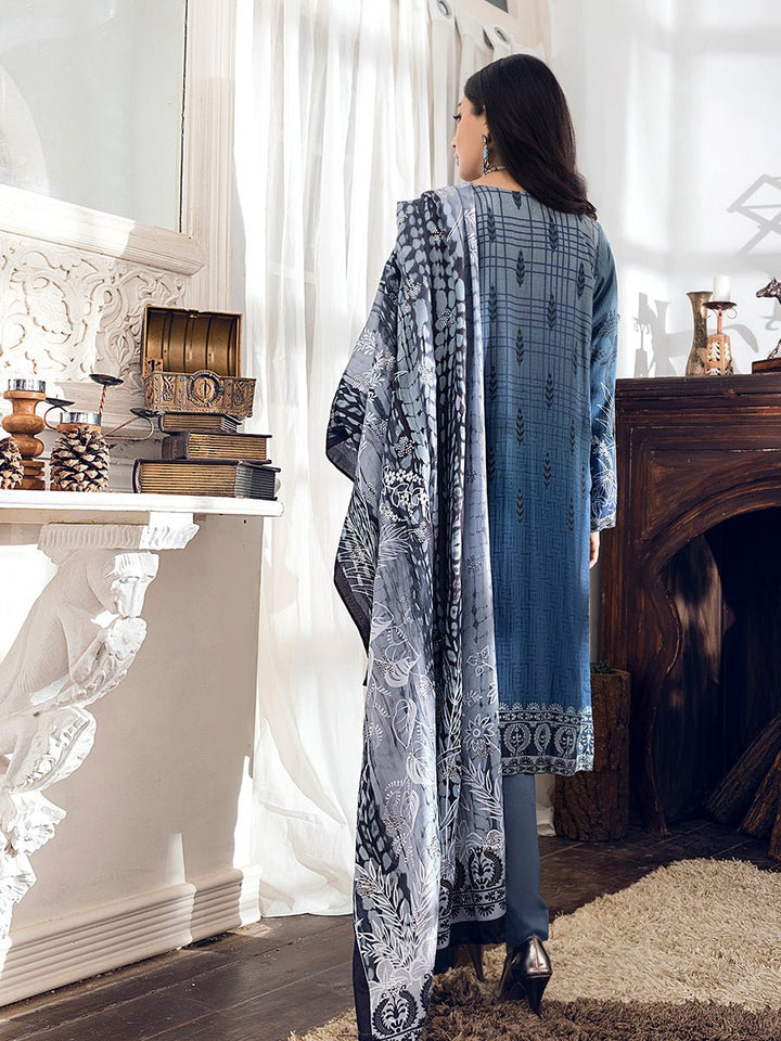 Unstitched 3pc - Linen Digital Printed Embroidered Shirt & Digital Pashmina Shawl with Mukesh Handwork & Dyed Linen Trouser - Oznur (WK-00894) - SalitexOnline