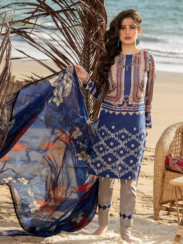 Unstitched 3pc Printed Embroidered Lawn Shirt with Chiffon Printed Dupatta (WK-00495B) - SalitexOnline