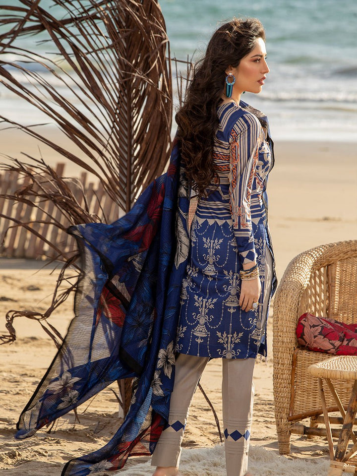 Unstitched 3pc Printed Embroidered Lawn Shirt with Chiffon Printed Dupatta (WK-00495B) - SalitexOnline