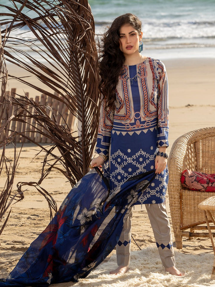 Unstitched 3pc Printed Embroidered Lawn Shirt with Chiffon Printed Dupatta (WK-00495B) - SalitexOnline