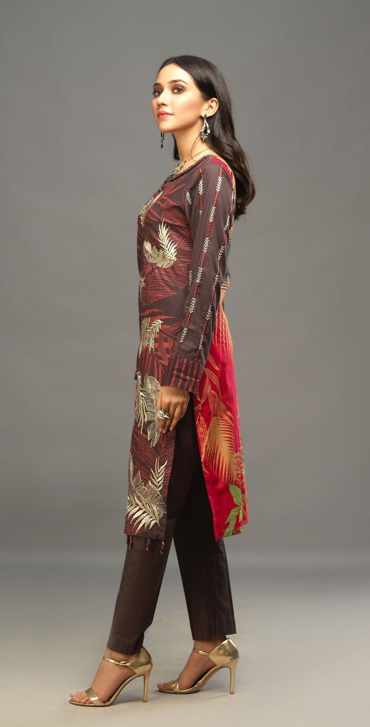 Unstitched 3pc Printed Embroidered Lawn Shirt with Organza Lines Dupatta - Shades (WK-00546B) - SalitexOnline